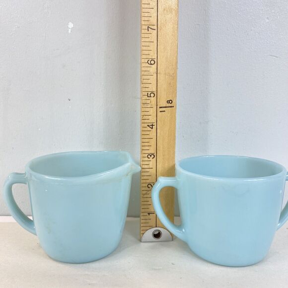 Vintage Delphite Fire King Creamer & Sugar Set Turquoise Blue Milk Glass NICE - Picture 6 of 9